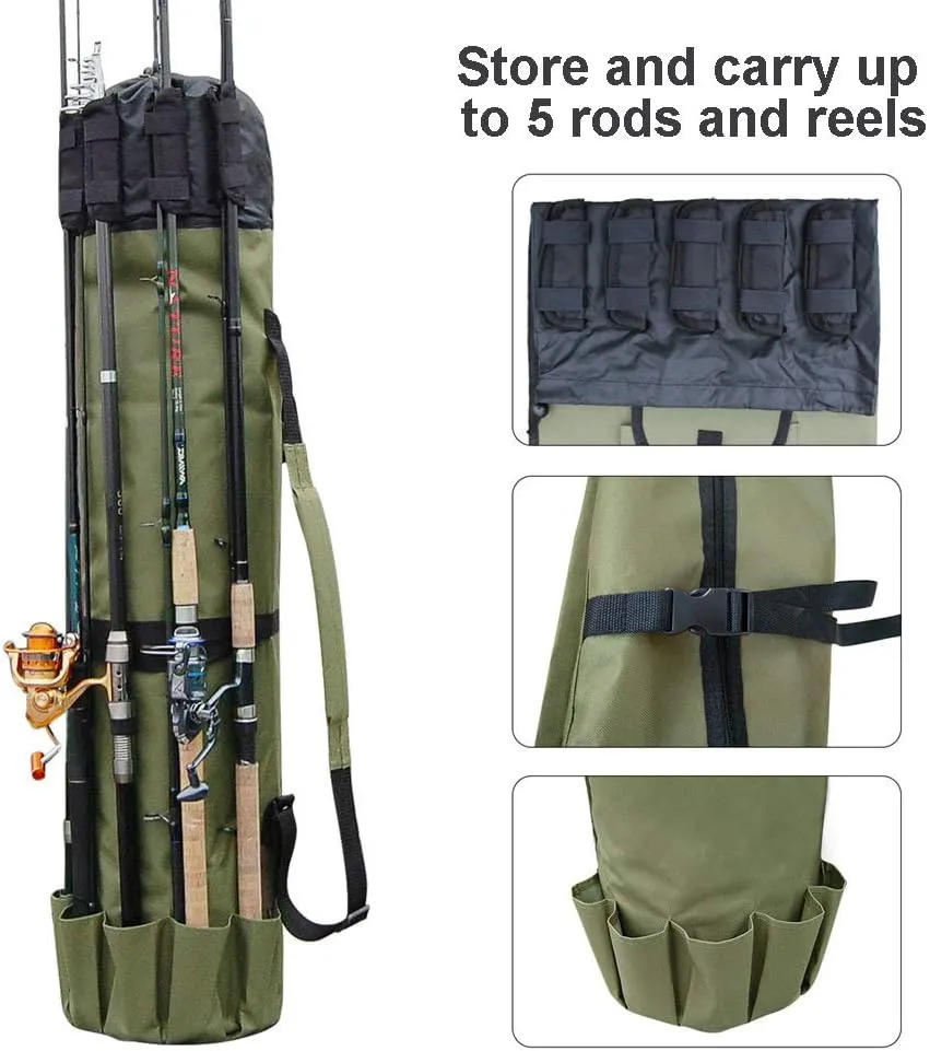 Powcan - Bolsa de Pesca Oxford portátil de Alta Capacidad para caña de Pescar  Organizador de Transporte para caña de Pescar  Re